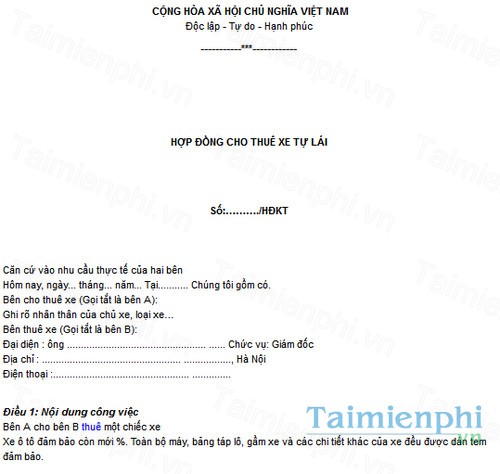 download mau hop dong thue xe tu lai