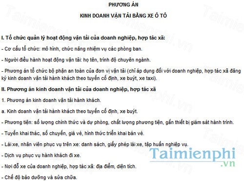 download mau phuong an kinh doanh van tai bang xe oto