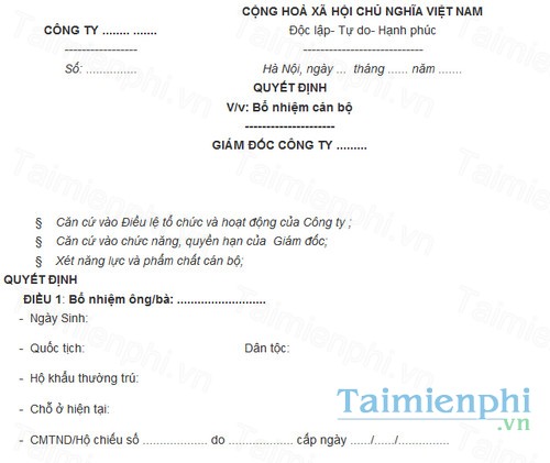 download mau quyet dinh bo nhiem can bo
