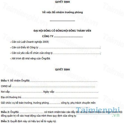 download mau quyet dinh bo nhiem truong phong