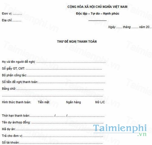 download mau thu de nghi thanh toan