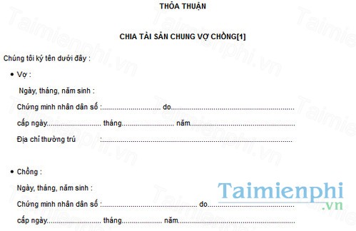 download bien ban thoa thuan chia tai san chung vo chong