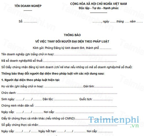 download mau thong bao ve viec thay doi nguoi dai dien theo phap luat
