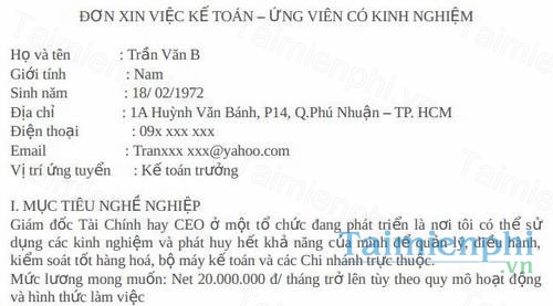 download cv xin viec cho nguoi co kinh nghiem
