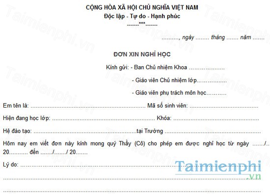 download don xin nghi hoc dai hoc