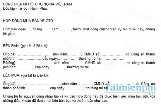 download hop dong mua ban xe o to