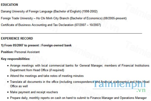 download cv xin viec bang tieng anh nganh khach san