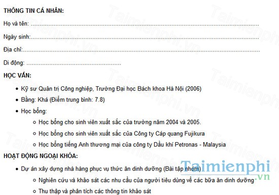 download mau cv xin viec ban hang