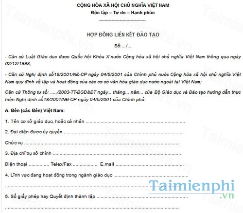 download mau hop dong lien ket dao tao