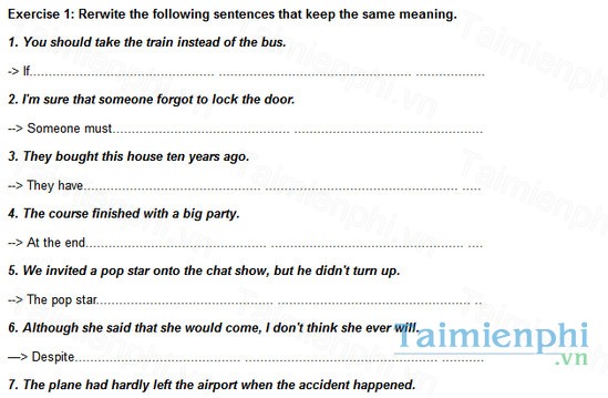 download bai tap viet lai cau tieng anh