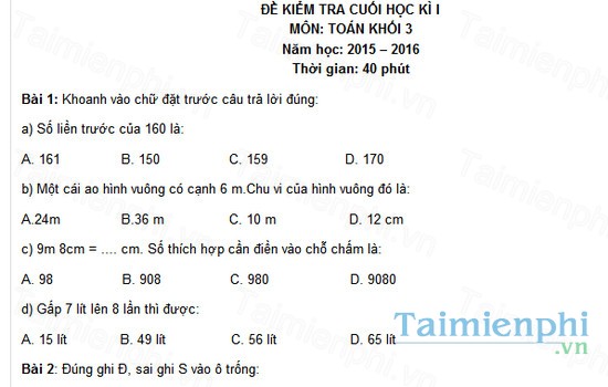 download de kiem tra hoc ki mon toan lop 3