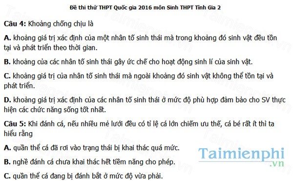 download de thi thu thpt quoc gia mon sinh thpt tinh gia 2 nam 2016