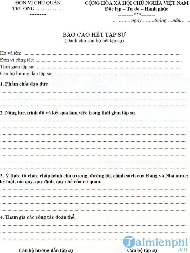 Mẫu báo cáo kết quả tập sự viết sẵn