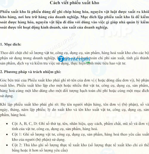 Cách viết phiếu xuất kho