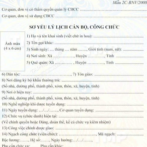 Sơ yếu lý lịch cán bộ, công chức