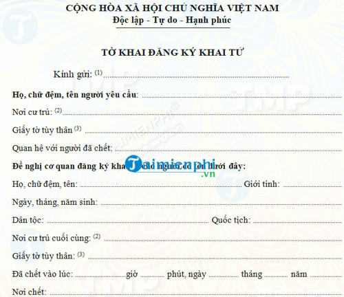 Tờ khai đăng ký khai tử