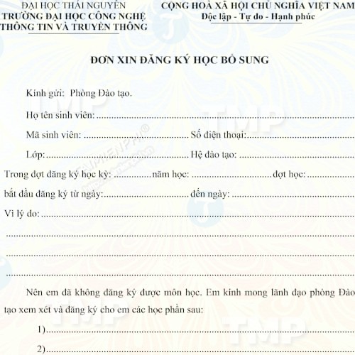 Đơn xin mở lớp học bổ sung