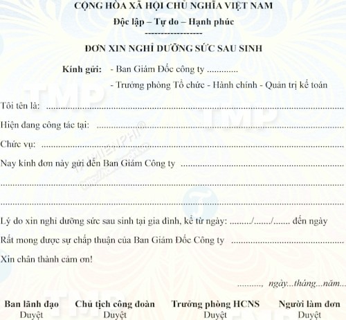 Đơn xin nghỉ dưỡng sức sau sinh