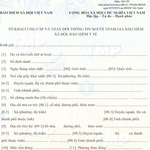 Tờ khai tham gia BHXH, BHYT