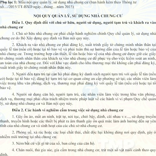 Nội quy quản lý sử dụng nhà chung cư