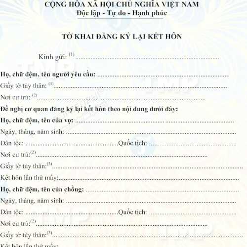 Mẫu tờ khai đăng ký lại việc kết hôn