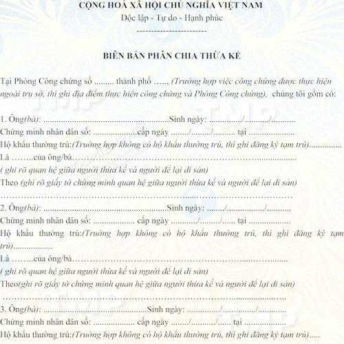 Biên bản phân chia thừa kế