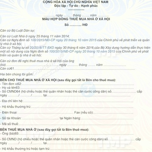 Hợp đồng thuê mua nhà ở xã hội