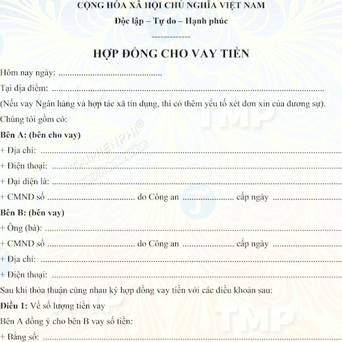 Mẫu hợp đồng cho cá nhân vay tiền