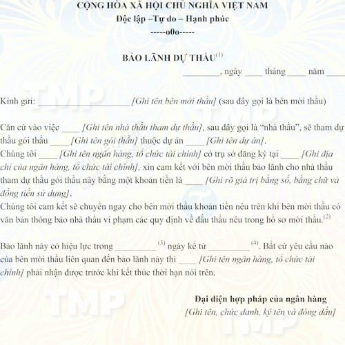 Mẫu bảo lãnh dự thầu