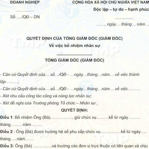 Quyết định bổ nhiệm nhân sự của giám đốc