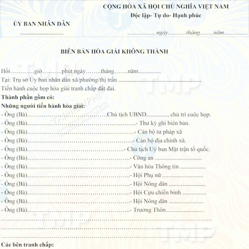 Mẫu biên bản hòa giải không thành