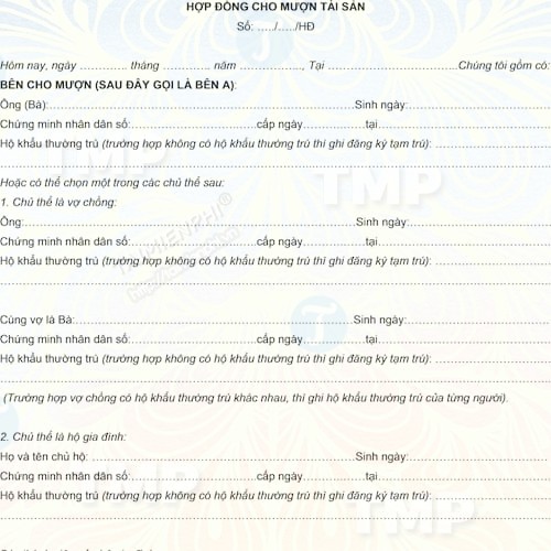 Hợp đồng cho mượn tài sản