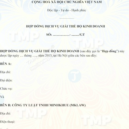 Mẫu hợp đồng dịch vụ giải thể hộ kinh doanh cá thể