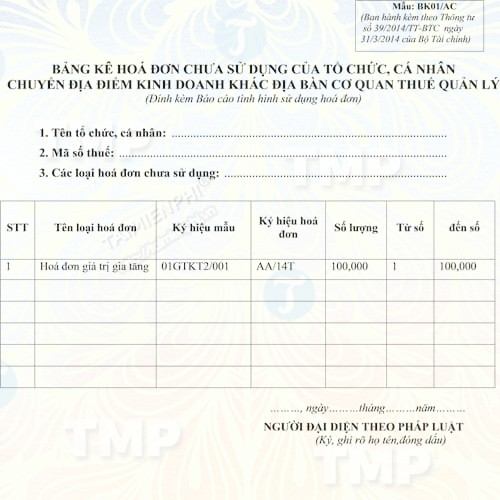 Mẫu bảng kê hóa đơn chuyển đi