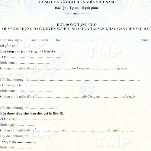 Mẫu hợp đồng tặng cho tài sản có điều kiện