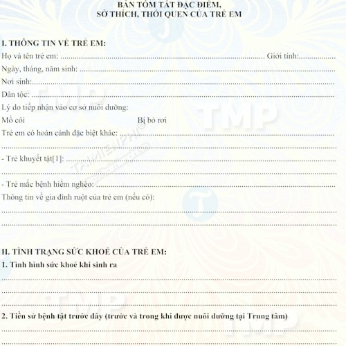 Mẫu bản tóm tắt đặc điểm, sở thích, thói quen của trẻ em