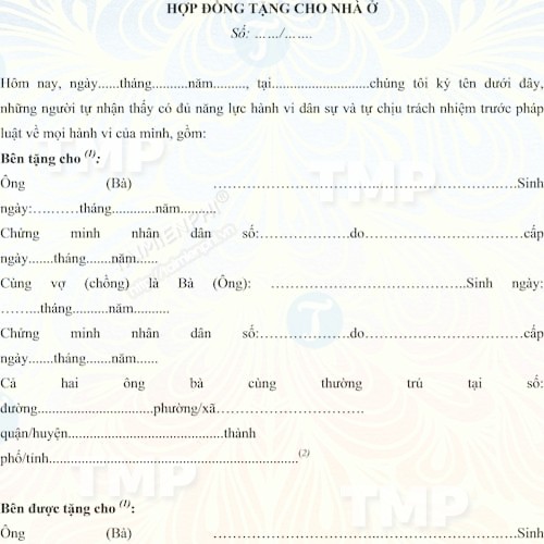 Mẫu hợp đồng tặng nhà ở