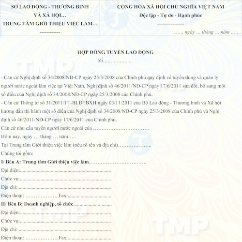 Mẫu hợp đồng tuyển lao động nước ngoài