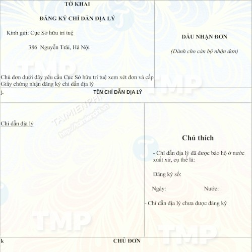Mẫu tờ khai bảo hộ chỉ dẫn địa lý