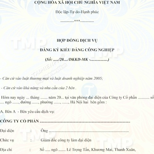 Mẫu hợp đồng dịch vụ đăng ký kiểu dáng công nghiệp
