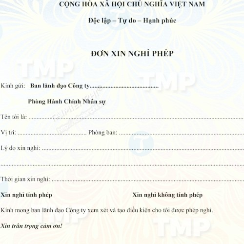 Mẫu đơn xin nghỉ làm vì có công việc riêng