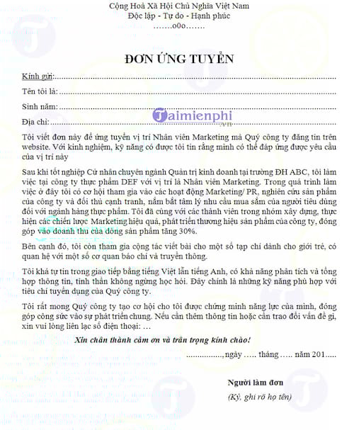 CV dành cho nhân viên Marketing