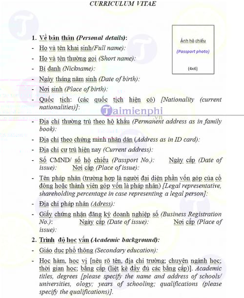 CV ngân hàng tiếng anh