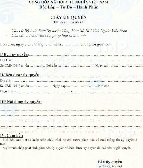 Giấy ủy quyền làm visa