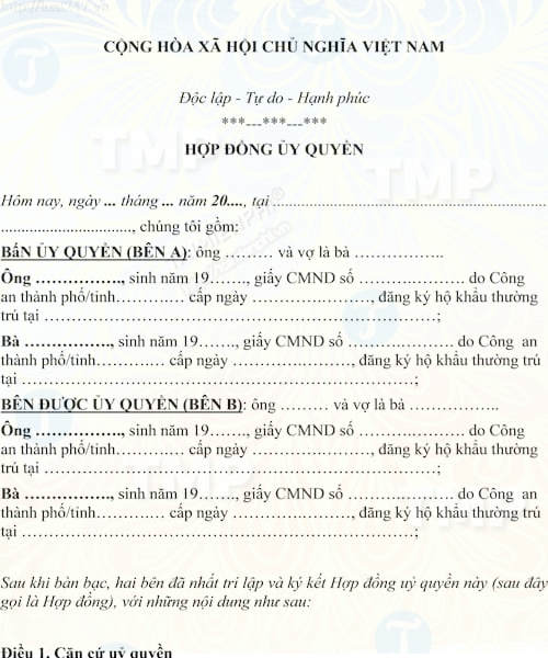 Giấy ủy quyền sử dụng xe ô tô