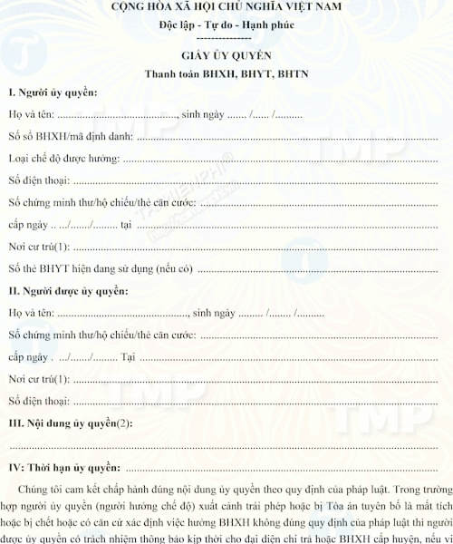 Giấy ủy quyền thanh toán bảo hiểm