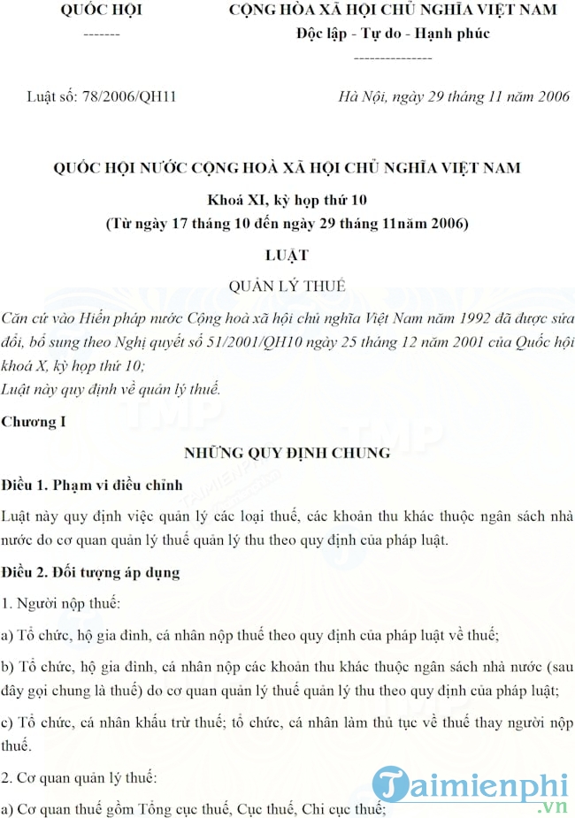 Luật quản lý thuế số 78/2006/QH11