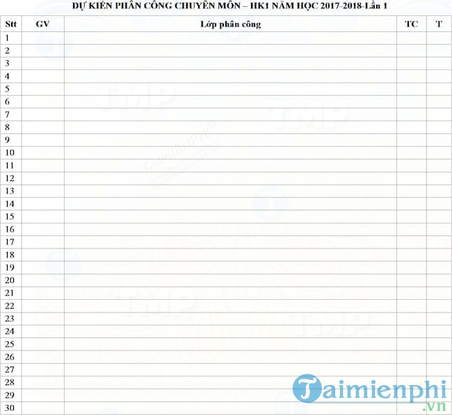 Mẫu bảng phân công chuyên môn