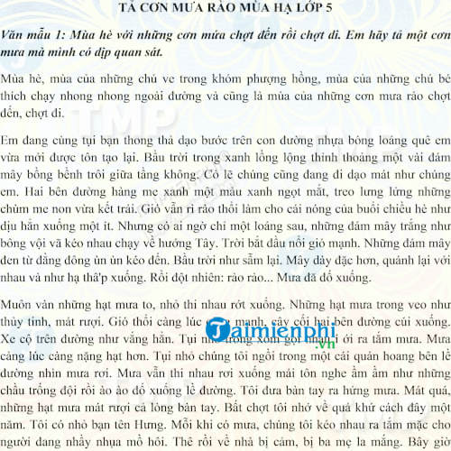 Tả cơn mưa rào mùa hạ lớp 5