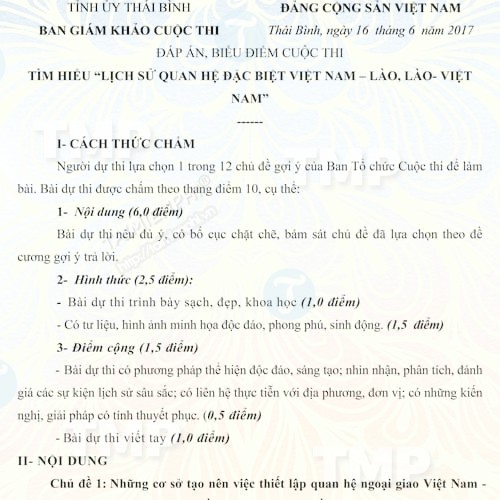 Đáp án cuộc thi tìm hiểu Lịch sử quan hệ đặc biệt Việt Nam Lào